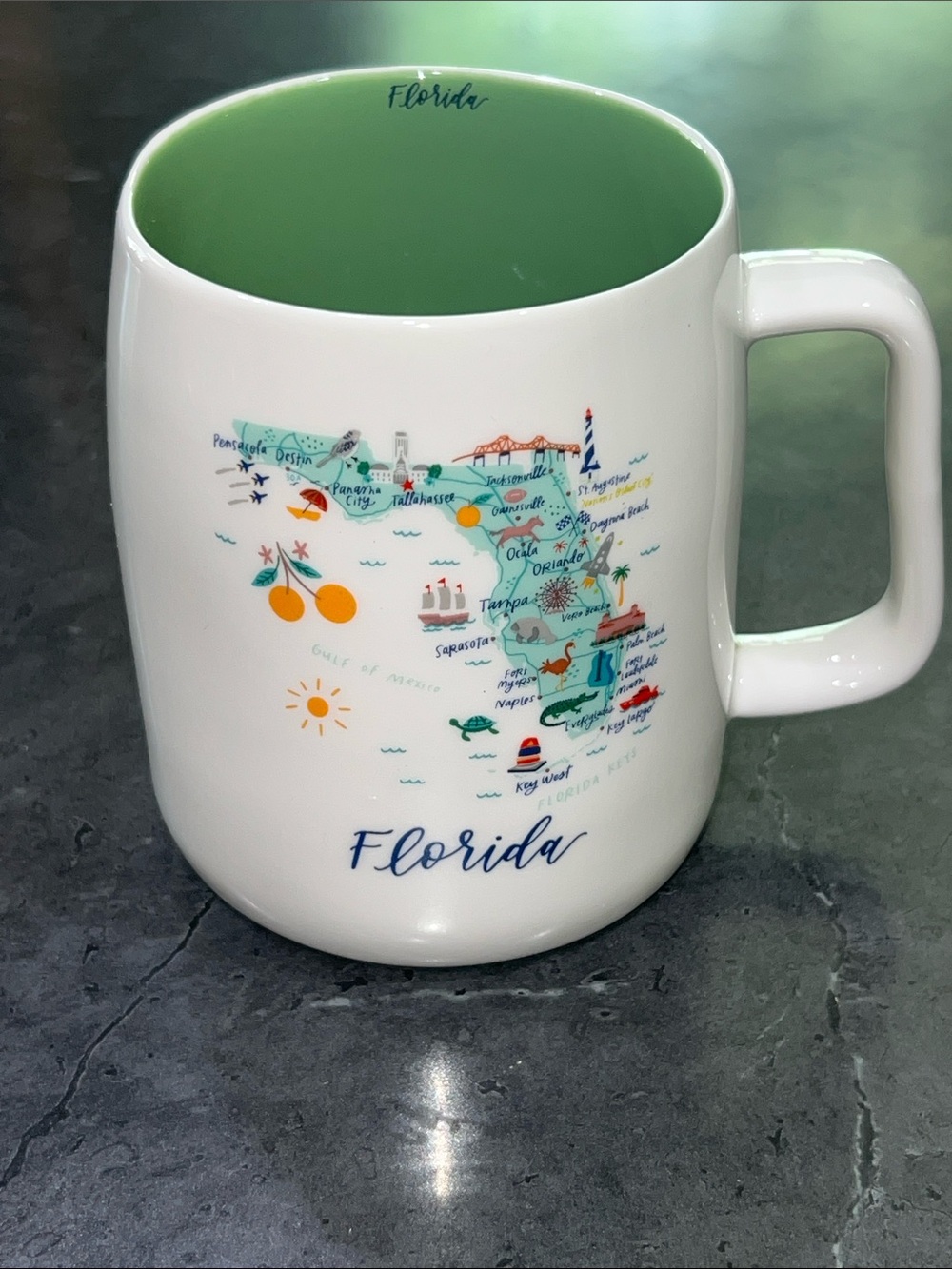 Florida Map Ceramic Mug with Green Interior